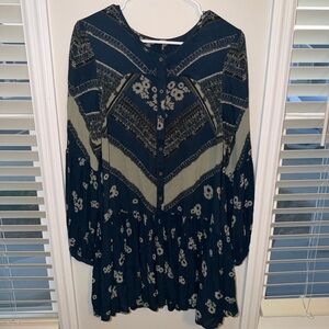 Free People Dark Blue Floral Top